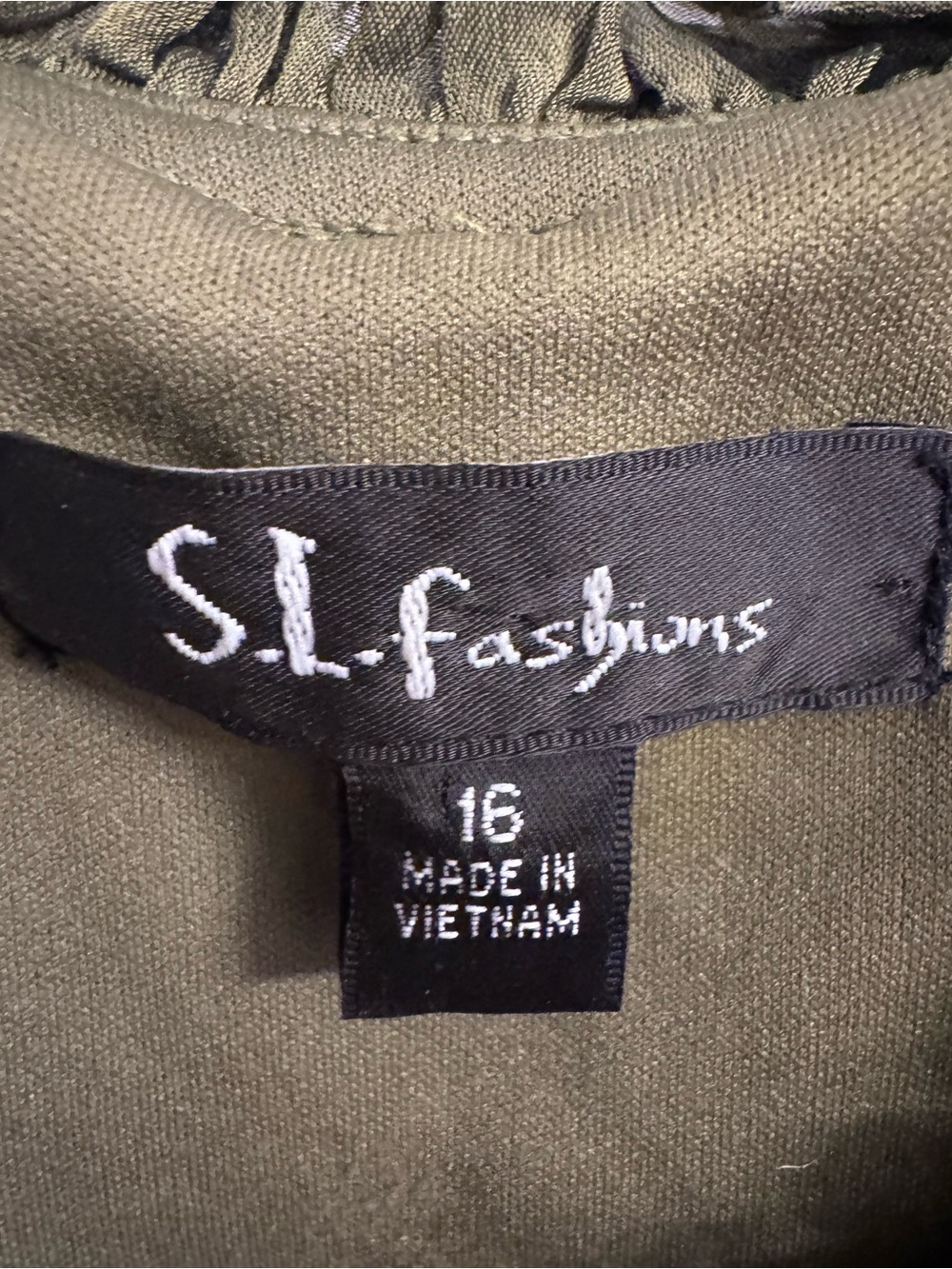 SL Fashions Olive Green Tiered Beaded Neckline Mini Dress - Picture 3 of 6